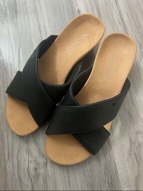 Vionic Black Crossband Slide Mules